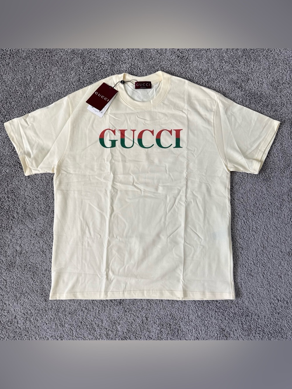 Gucci Men's Cream Logo T-Shirt round neck size XL